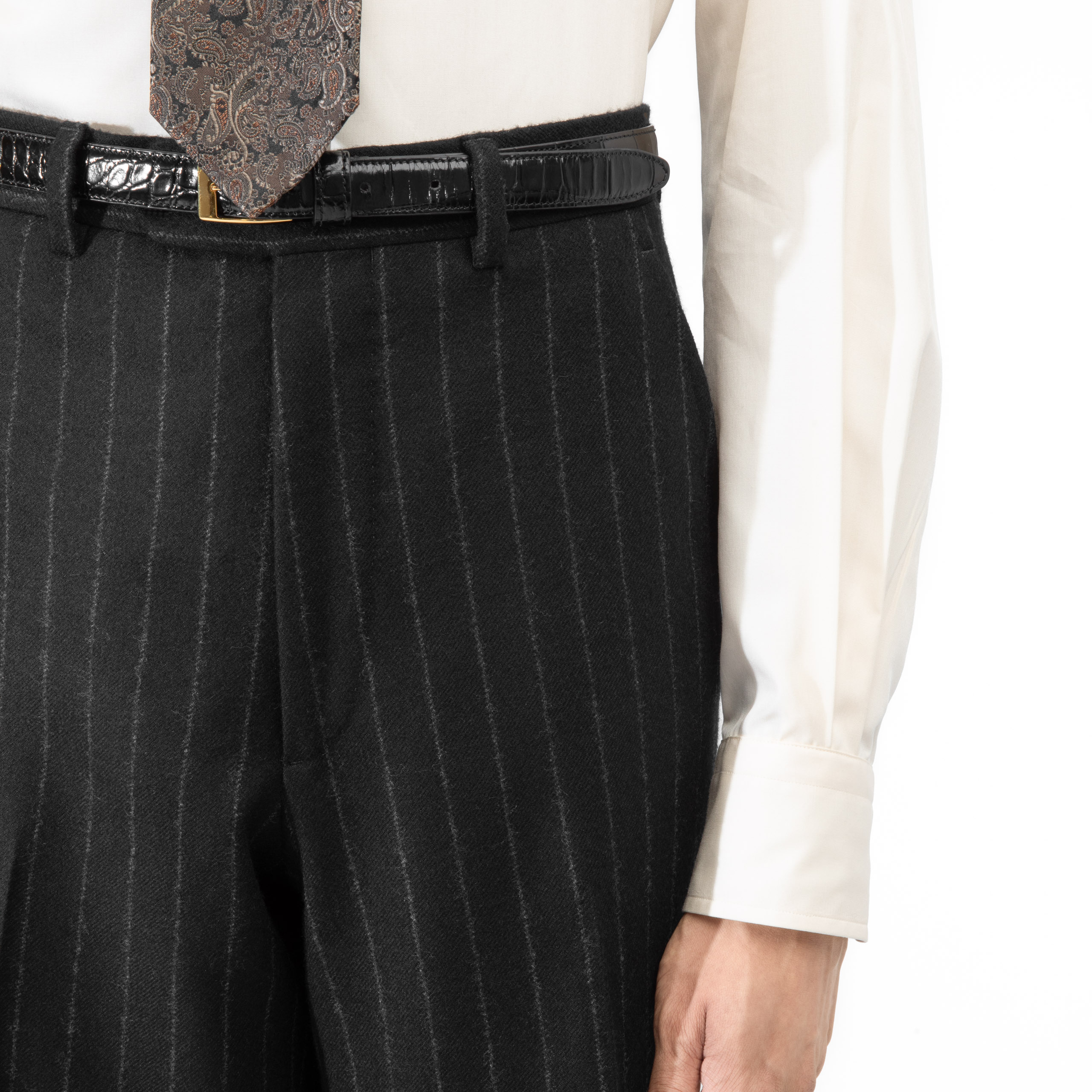 COSTUME CROISÉ EN FLANELLE - NOIR À RAYURES CRAIE1