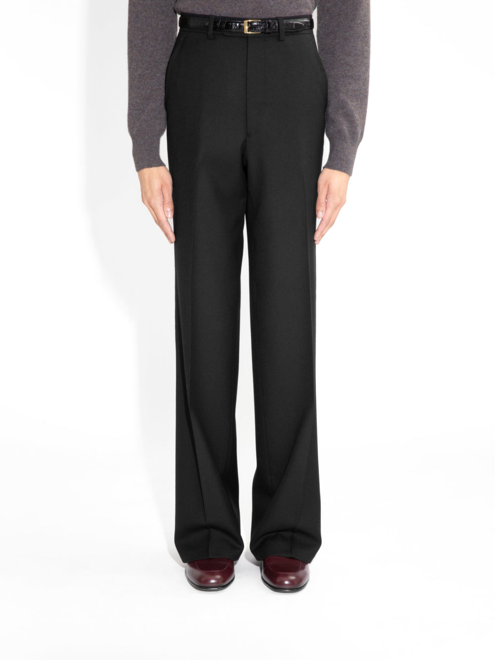 PANTALON LARGE TAILLE HAUTE EN SERGÉ - NOIR1