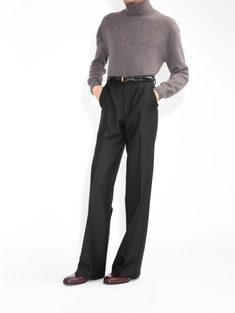 PANTALON LARGE TAILLE HAUTE EN SERGÉ - NOIR