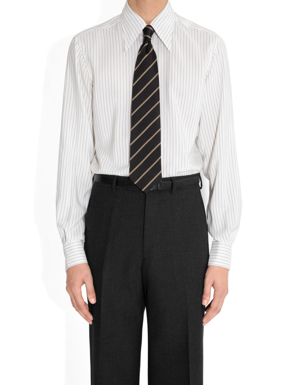 CHEMISE COL LARGE EN SOIE - IVOIRE À RAYURES_3