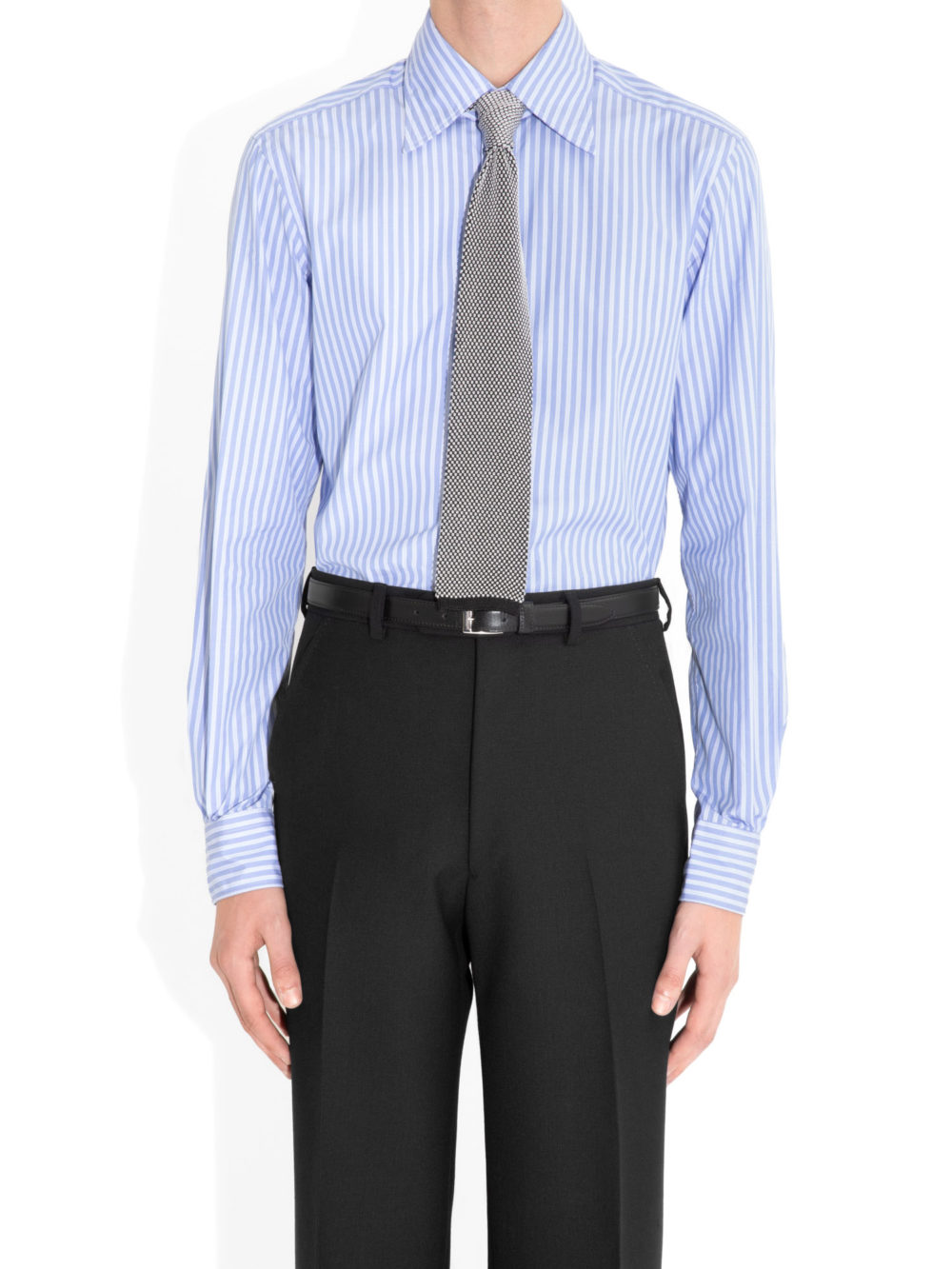 CHEMISE COL LARGE EN POPELINE - BLEUE À RAYURES_1