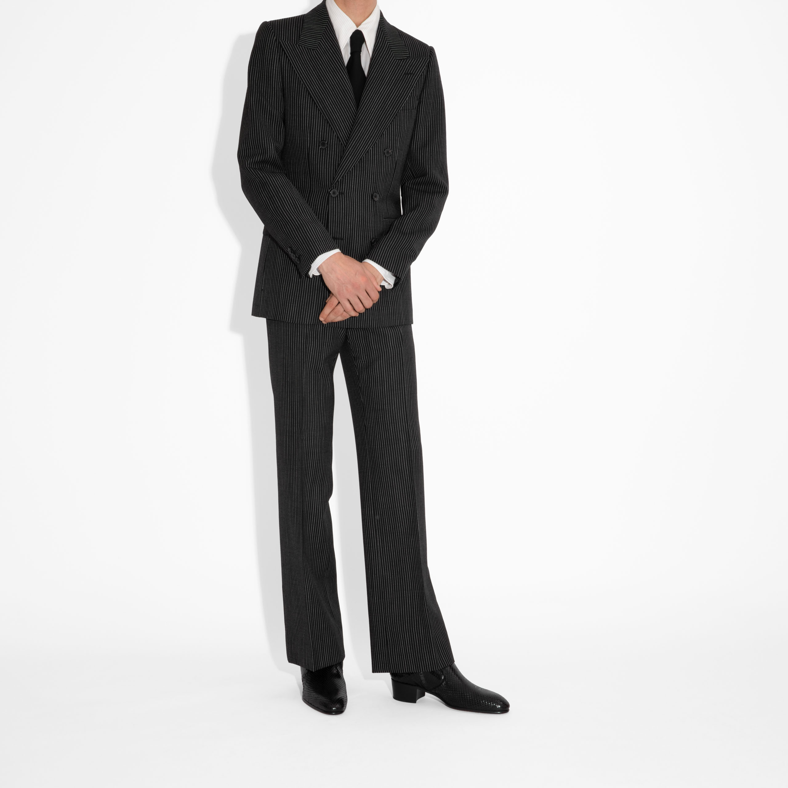 COSTUME CROISÉ EN LAINE - NOIR À RAYURES TENNIS – Image 7