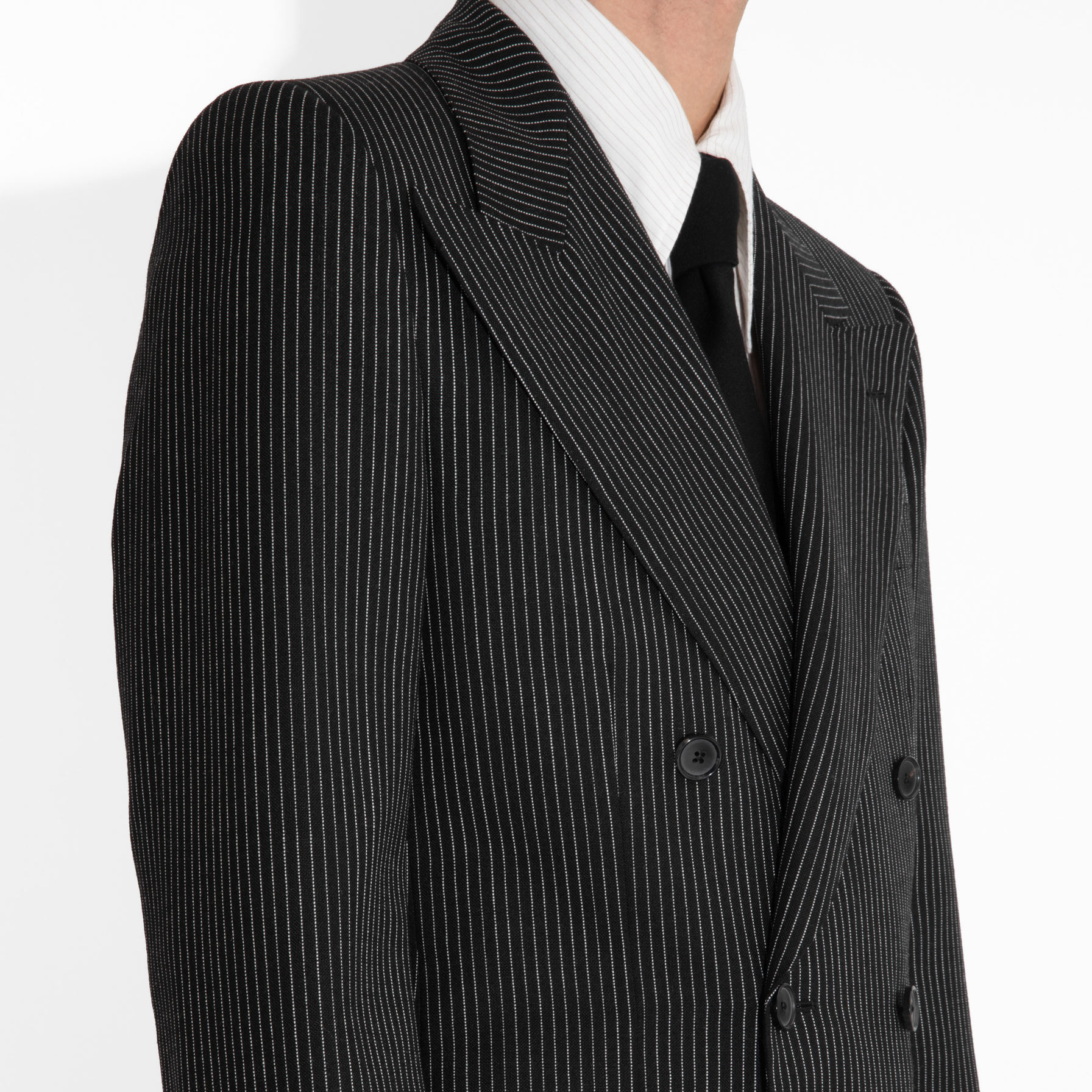 COSTUME CROISÉ EN LAINE - NOIR À RAYURES TENNIS – Image 2