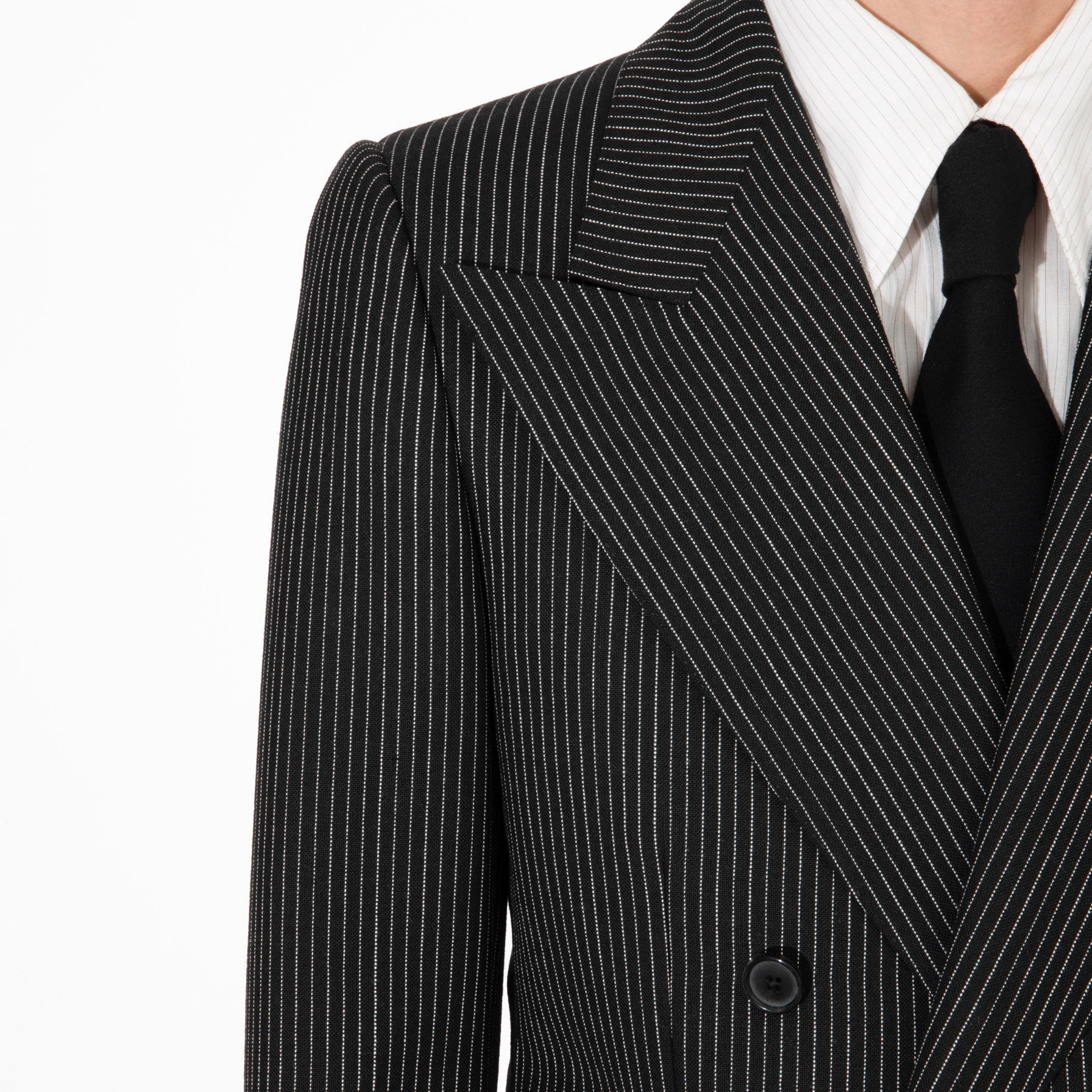 COSTUME CROISÉ EN LAINE - NOIR À RAYURES TENNIS – Image 4