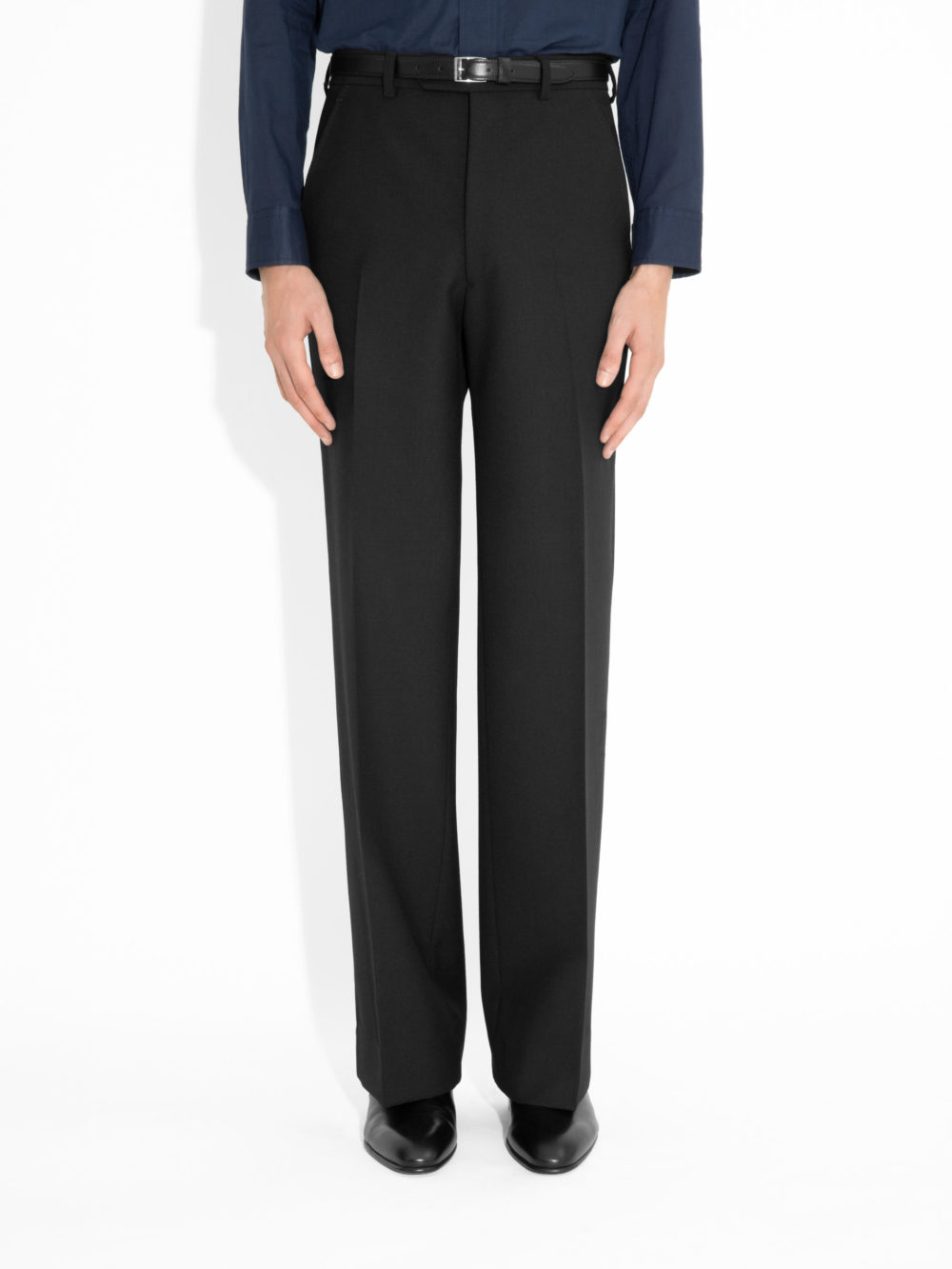 PANTALON ÉVASÉ TAILLE HAUTE EN FRESCO __NOIR-1