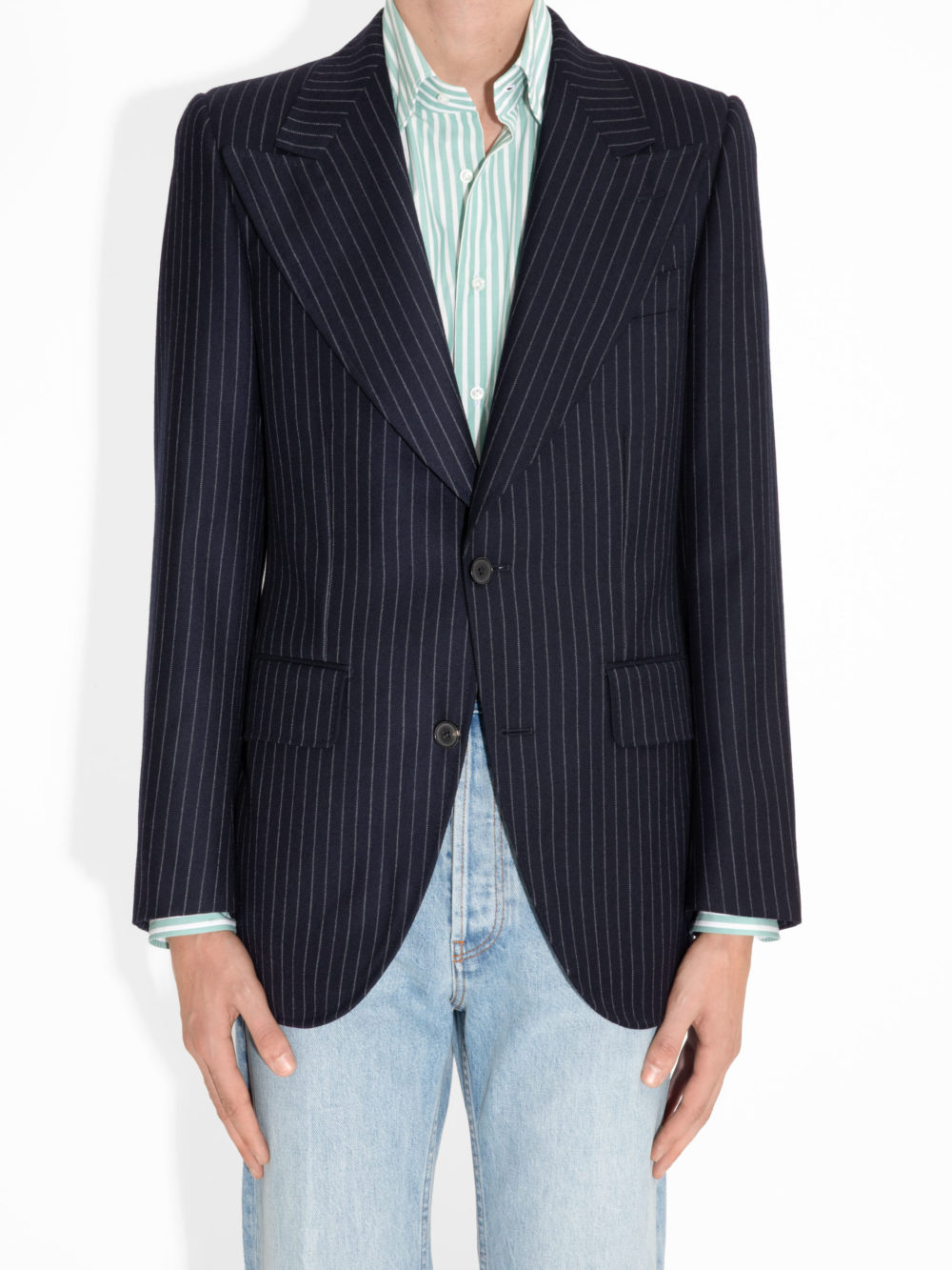 VESTE DROITE EN SERGÉ - BLEUE MARINE À RAYURS_CRAIES_1