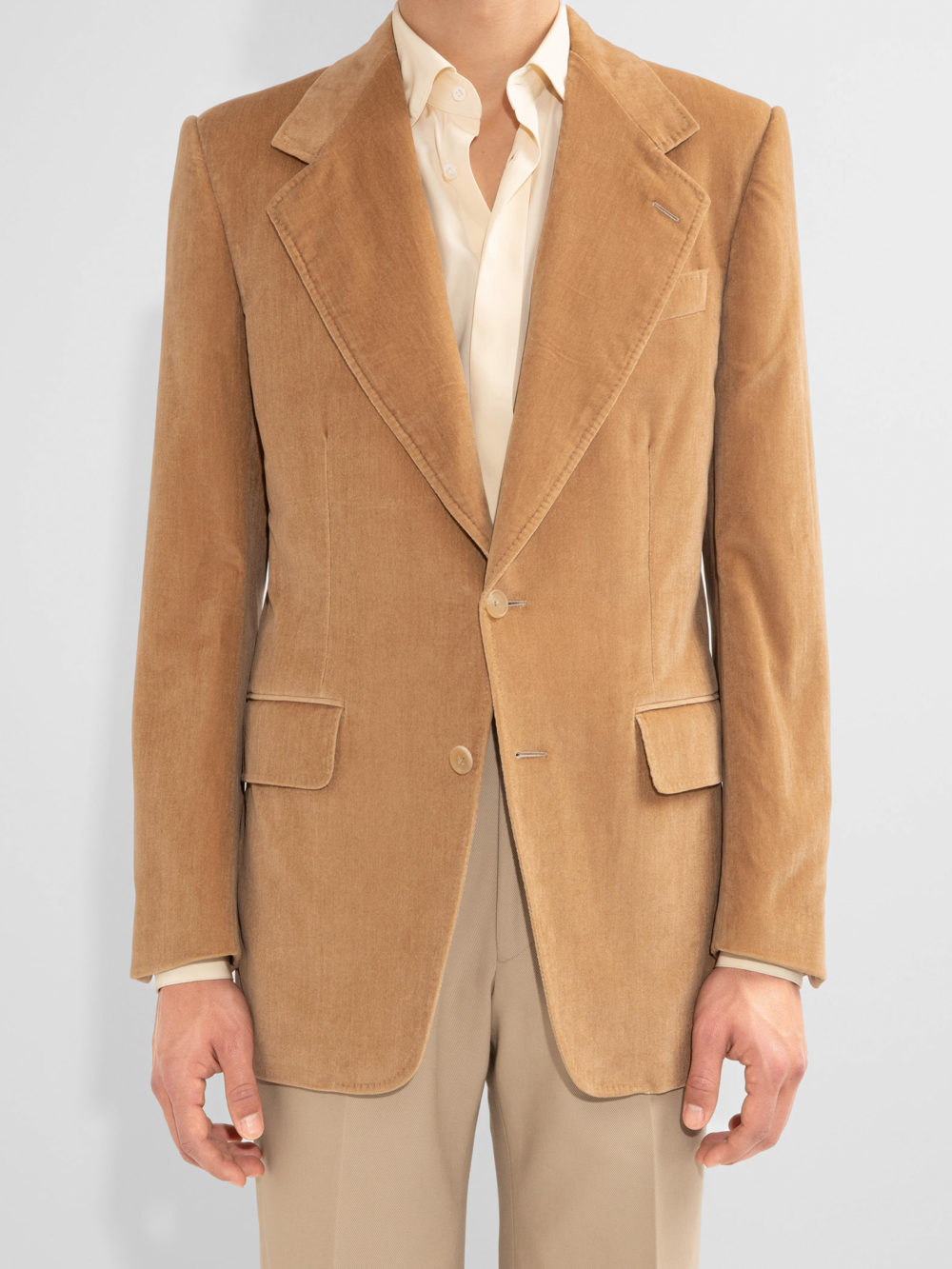 SINGLE-BREASTED JACKET IN COTTON VELVET - BEIGE__1