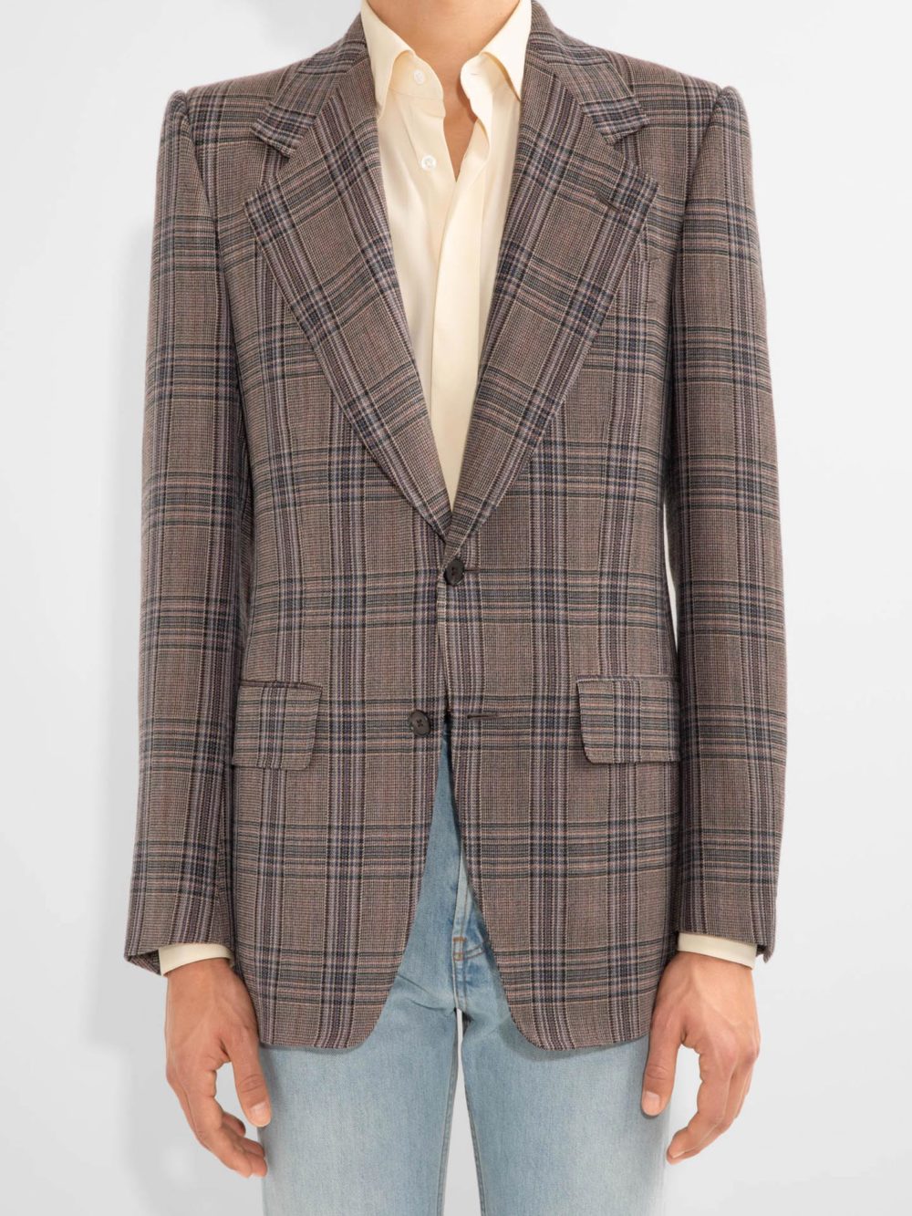 SINGLE-BREASTED JACKET IN WOOL TWILL - BLACK & PEACH PRINCE OF WALES__1