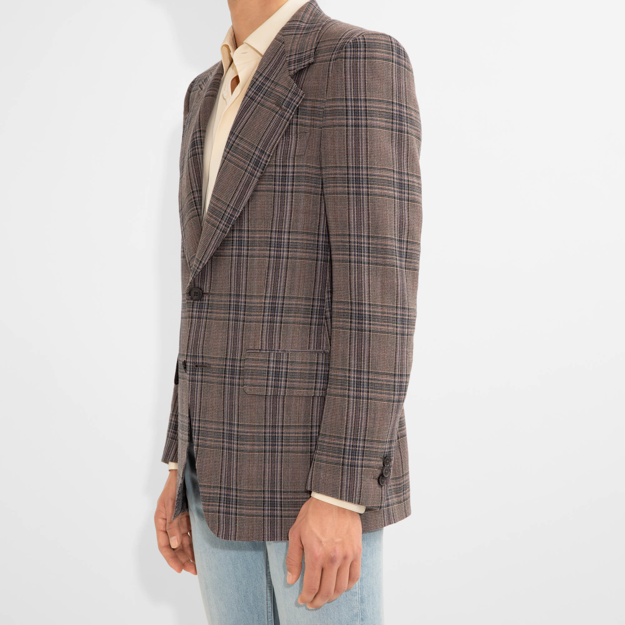 VESTE DROITE EN SERGÉ - PRINCE DE GALLES NOIR ET PÊCHE – Image 2