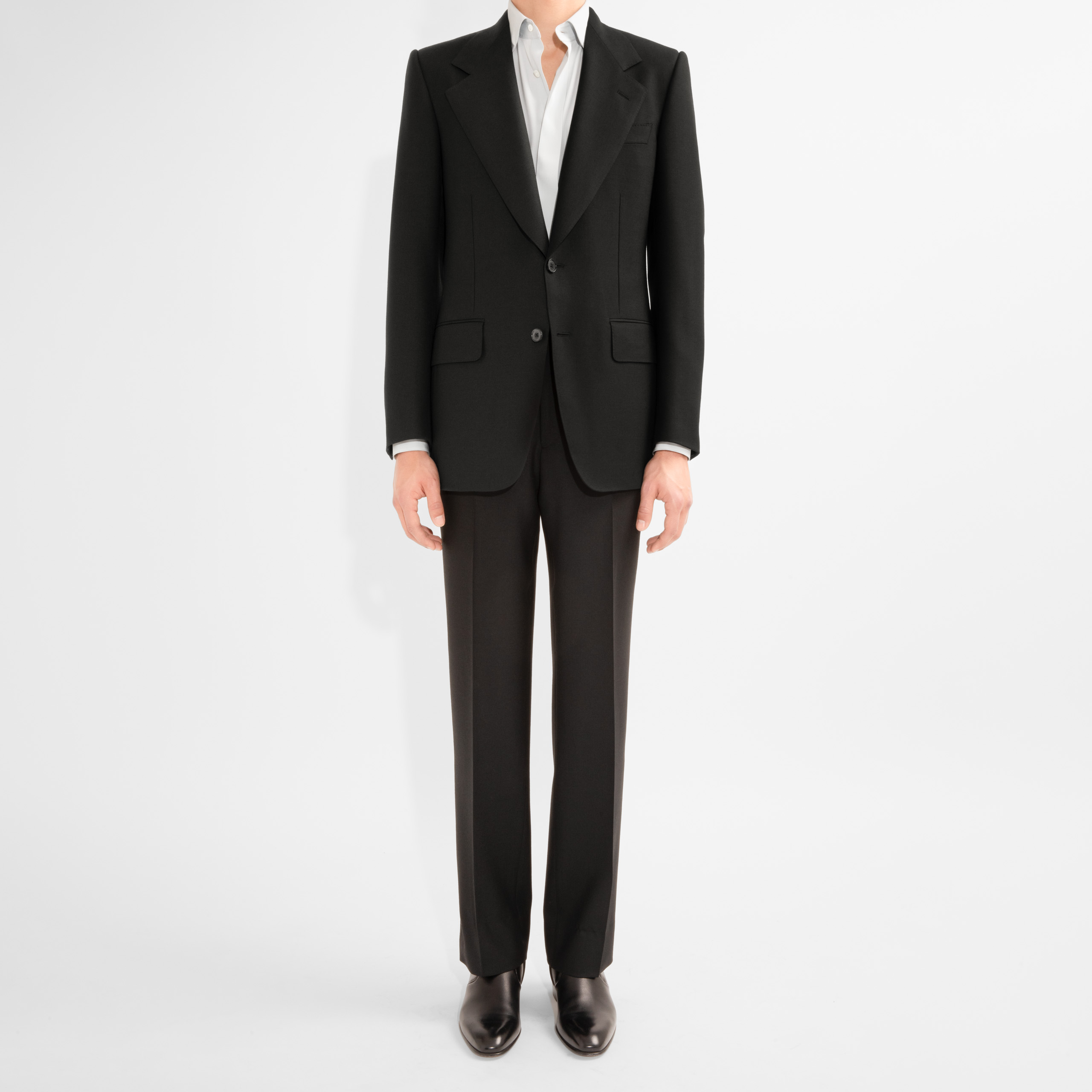 SINGLE-BREASTED SUIT IN WASHED 2-PLY WOOL FRESCO - BLACK__1